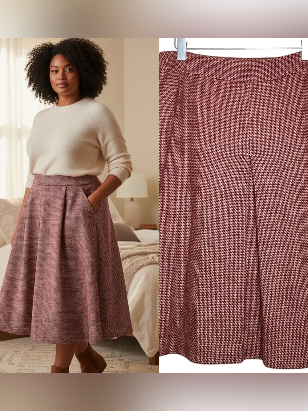 VTG Jones Wear NWT WMNS Wool Blend Tweed Houndstooth Red / Ivory Skirt Sz 16